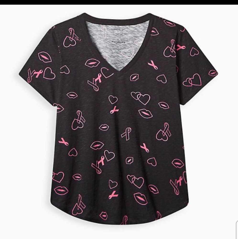 NWT TORRID Girlfriend Signature Jersey V-neck Tee Color:Pink Ribbon